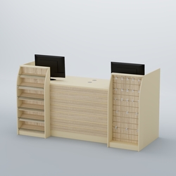 Ресепшен Атлант с накладными планками наклонными полками и экономпанелью №9, Крем Вайс и Дуб Сонома U2236-5