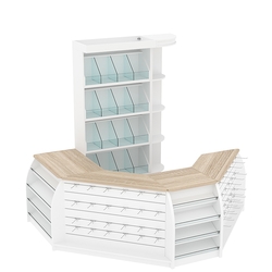 Комплект кассовой зоны со скосами и стеллажами под конфеты и орехи малый №1-1, Белый + Дуб Сонома