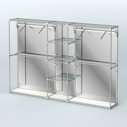 Торговая система ХРОМ (задняя стенка - зеркало) 3030 мм с прозрачными полками и поручнями №12, Белый