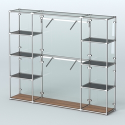 Торговая система ХРОМ (задняя стенка - стекло) 2430 мм с тонированными полками и поручнями №7, Орех