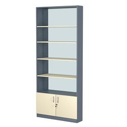 Стеллаж из ДСП с 4-мя полками 200x900 мм серии LEVEL-4 №10-2 (З/C - ЗЕРКАЛО), Темно-серый + Крем Вайс