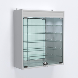 Витрина настенная №201-8А с пятью полками, подсветкой и зеркалом, Серый