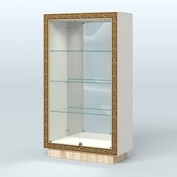 Низкая зеркальная витрина с декором НБА-7, Белый + Дуб Сонома