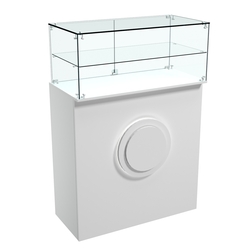 Торговый прилавок прямоугольный с декоративной накладкой и одной полкой КРУГ №2, Белый