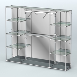 Торговая система ХРОМ (задняя стенка - зеркало) 2430 мм с прозрачными полками и поручнями №11, Темно-Серый