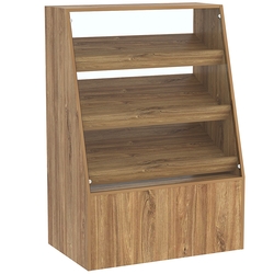 Торговый прилавок для выпечки с тремя наклонными полками под экраны серии BAKERY №2, Дуб канзас коричневый Н1113 ST10