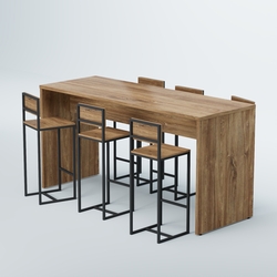 Комплект барный стол "Кофе-брейк" №2 и стулья, Дуб Канзас коричневый