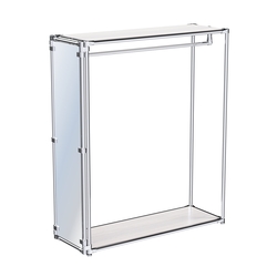 Хромированный обзорный стенд-вешало, торец-зеркало ZTD-11 №1-3 с полками ДСП 16 мм, Ясень Анкор светлый