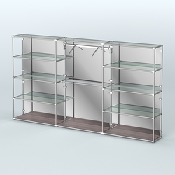 Торговая система ХРОМ (задняя стенка - зеркало) 3600 мм с прозрачными полками и поручнями №9, Ясень Анкор темный