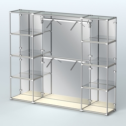 Торговая система ХРОМ (задняя стенка - зеркало) 3600 мм с зеркальными полками и поручнями №7, Крем Вайс