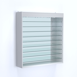 Витрина настенная №204-8Г зеркальная без дверей с фризом и девятью полками, Серый