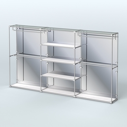 Торговая система ХРОМ (задняя стенка - зеркало) 3600 мм с полками ДСП и поручнями №2, Ясень Анкор светлый