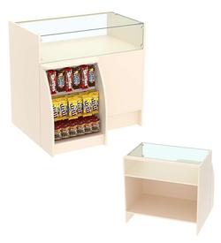 Торговый кассовый прилавок импульсных покупок с прозрачным фасадом Импульс №3-2-450, Крем Вайс