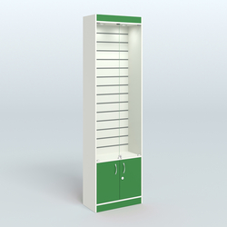 Витрина закрытая из ДСП с экономпанелью для аптеки №2-300-4, Белый + Зеленый Оксид 9561 BS