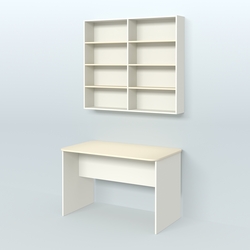 Распаковочный прямоугольный стол с антресолью для аптеки Р-02, Белый + Крем Вайс