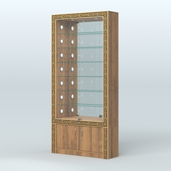 Витрина с декором и зеркальной задней стенкой №ВБА-32С, Орех