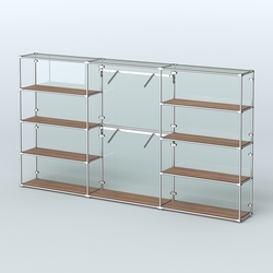 Торговая система ХРОМ (задняя стенка - стекло) 3600 мм с полками ДСП и поручнями №6, Орех