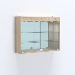 Витрина настенная №203-4А зеркальная с двумя широкими полками и фризом, Дуб Сонома