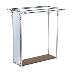 Хромированный стенд-вешало с усиленными поручнями и зеркальным торцом ZTD-11 №1-1 и полкой стекло 6 мм, Орех