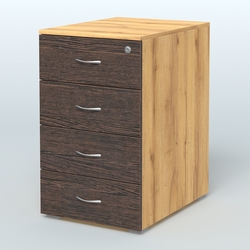 Тумба приставная для компактных столов 4 ящика с замком Тарли, Дуб Золотистый + Дуб Венге
