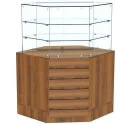 Торговый прилавок угловой со стеклянными шторками и фасадными панелями №15Э-02, Орех