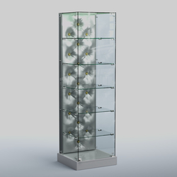 Низкая стеклянная витрина КАПИТОНЕ №501-ХП, Серый + Экокожа серебристая