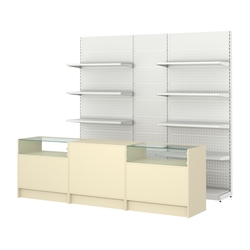Комплект металлических стеллажей с полками и перфорацией и прилавков ЭК-2, Крем Вайс