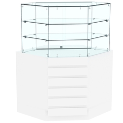 Торговый прилавок угловой со стеклянными шторками и фасадными панелями №15Э-02, Белый