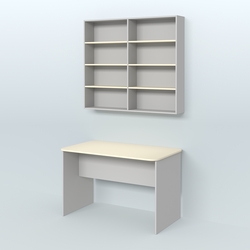 Распаковочный прямоугольный стол с антресолью для аптеки Р-02, Серый + Крем Вайс