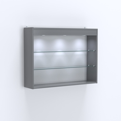 Витрина настенная №203-3Г открытого доступа со стеклянными полками и верхней подсветкой, Темно-Серый