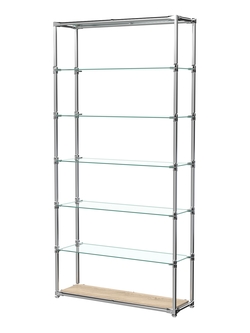 Пристенный торговый стеллаж ЛАЙТ с полками из прозрачного стекла №2, Дуб Сонома