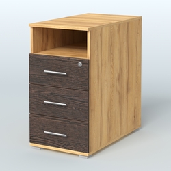 Тумба приставная с 3 ящиками (метабокс) и нишей с замком без топа Индиго Вуд, цвет белый + дуб светлый, Дуб Золотистый + Дуб Венге