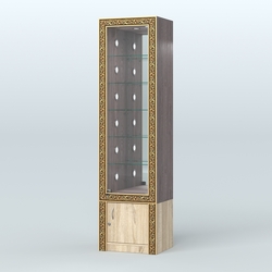 Витрина с декором и стеклянными полками №ВБА-504С, Ясень Анкор темный и Дуб Сонома