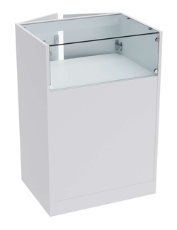 Прилавок из ДСП серии Тандем №2-600 малый со стеклянной крышкой и дверками, Серый