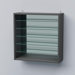 Витрина настенная №201-6Г открытая зеркальная с пятью полками из стекла, Темно-Серый