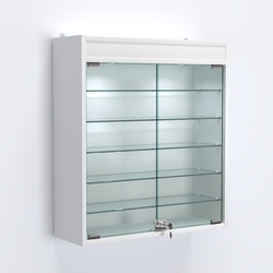 Витрина настенная №201-7А с пятью полками из стекла и верхней подсветкой, Белый