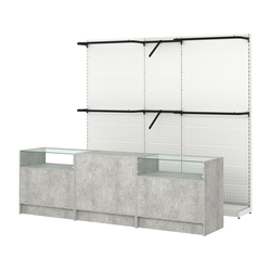 Комплект стеллажей с комбо поручнями и прилавков ЭК-2 для торговли одеждой №9, Метрополитан Грей