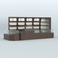 Угловой павильон с широким рядом стеллажей для размещения хлеба и выпечки №4, Дуб Венге + Белый