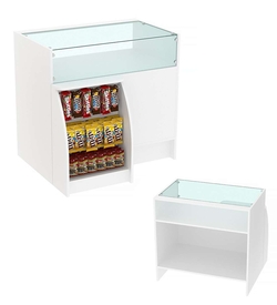 Торговый кассовый прилавок импульсных покупок с прозрачным фасадом Импульс №3-2-450, Белый