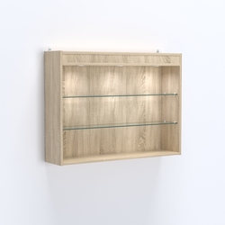 Витрина настенная №203-3Г открытого доступа со стеклянными полками и верхней подсветкой, Дуб Сонома