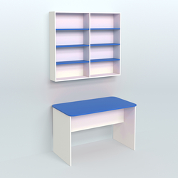 Распаковочный прямоугольный стол с антресолью для аптеки Р-02, Белый + Делфт голубой