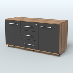 Тумба сервисная с 3 ящиками с замком и 2 фасадами Индиго Вуд, цвет дуб темный + белый, Орех + Черный