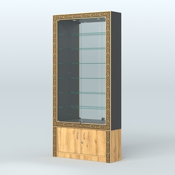 Витрина пристенная с декором №ВБА-32, Черный и Дуб Золотистый U1148