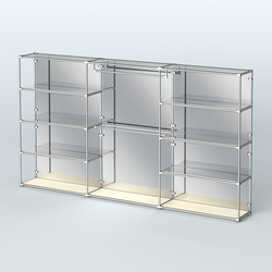 Торговая система ХРОМ (задняя стенка - зеркало) 3600 мм с зеркальными полками и поручнями №1, Крем Вайс