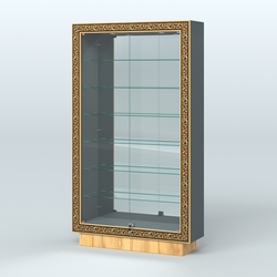 Низкая витрина с декором и узкими полками НБА-11, Темно-Серый  + Дуб Золотистый