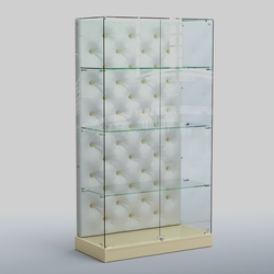 Низкая стеклянная витрина КАПИТОНЕ №5-ХП, Крем вайс + Экокожа белая