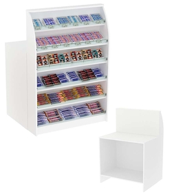 Торговый кассовый прилавок импульсных покупок с высоким фасадным стеллажом Импульс №2-1-900, Белый