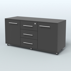 Тумба сервисная с 3 ящиками с замком и 2 фасадами Индиго Вуд, цвет дуб темный + белый, Черный