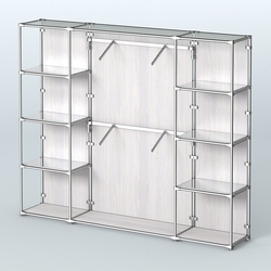 Торговая система ХРОМ (задняя стенка - ДСП) 3600 мм с зеркальными полками и поручнями №7, Ясень Анкор светлый