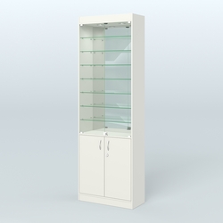 Витрина из ДСП с дверками и узкими полками для аптеки №6-300-3, Белый